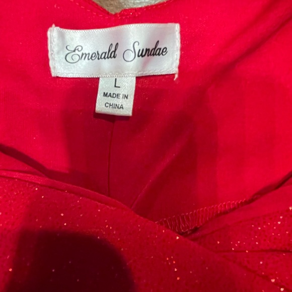 Emerald Sundae Womens Red Glitter Faux Wrap Party Mini Dress Juniors Size Large - Picture 5 of 16